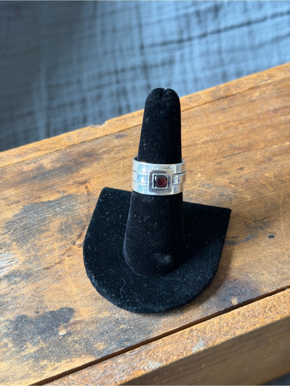 Silpada Sterling Silver Band Ring with Square Garnet Accent - Silver & Red